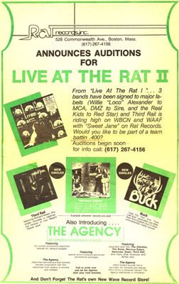 Ad for Live at the Rat II. Recorded and lost now. 